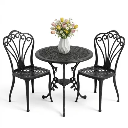 2 kişilik ferforje alüminyum döküm masa sandalye takımı siyah