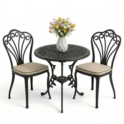 2 kişilik ferforje alüminyum döküm masa sandalye takımı minderli