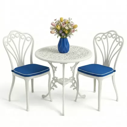 2 kişilik ferforje alüminyum döküm masa sandalye takımı beyaz