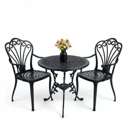 2 kişilik ferforje alüminyum döküm masa sandalye takımı siyah