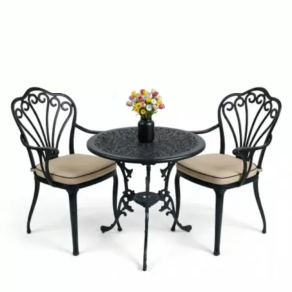 2 kişilik ferforje alüminyum döküm masa sandalye takımı minderli