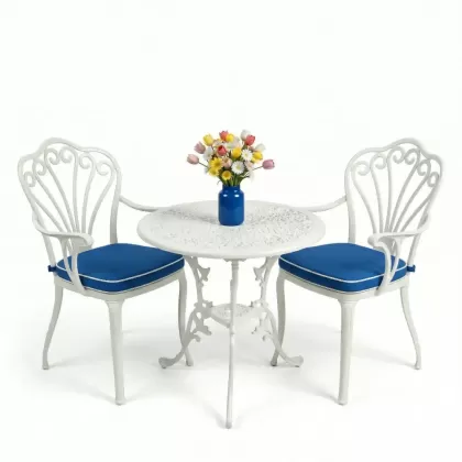 2 kişilik ferforje alüminyum döküm masa sandalye takımı beyaz