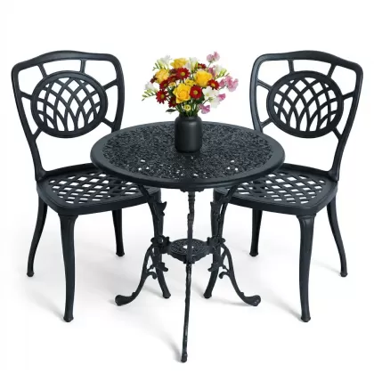 2 kişilik ferforje alüminyum döküm masa sandalye takımı siyah