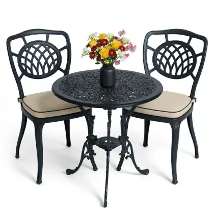 2 kişilik ferforje alüminyum döküm masa sandalye takımı minderli