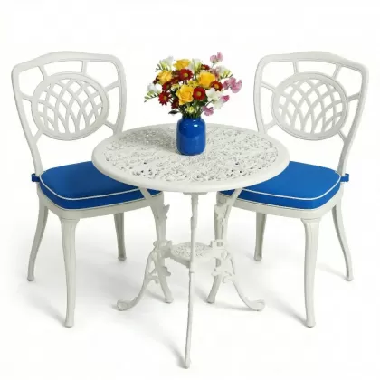2 kişilik ferforje alüminyum döküm masa sandalye takımı beyaz