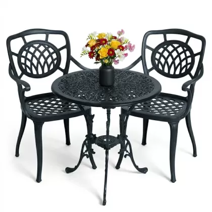 2 kişilik ferforje alüminyum döküm masa sandalye takımı siyah