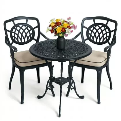 2 kişilik ferforje alüminyum döküm masa sandalye takımı minderli