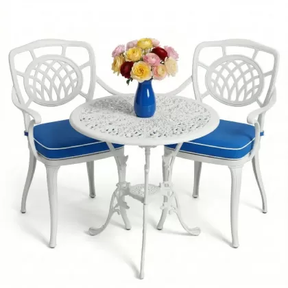 2 kişilik ferforje alüminyum döküm masa sandalye takımı beyaz