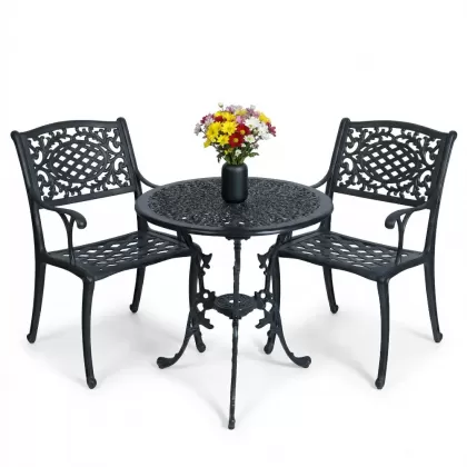 2 kişilik ferforje alüminyum döküm masa sandalye takımı siyah