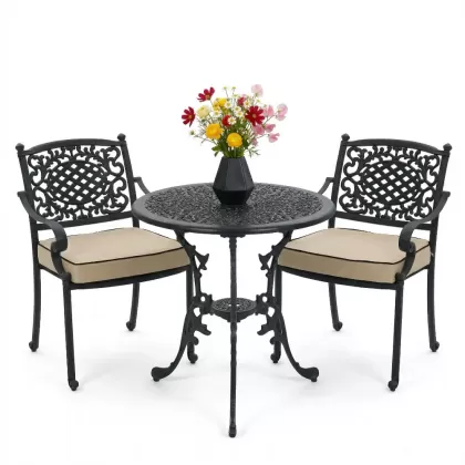 2 kişilik ferforje alüminyum döküm masa sandalye takımı minderli,