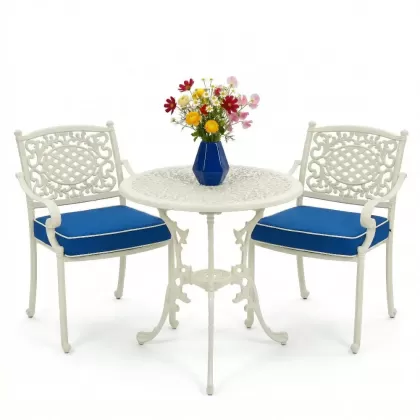 2 kişilik ferforje alüminyum döküm masa sandalye takımı beyaz