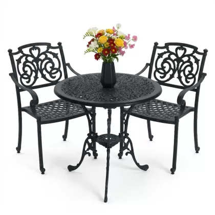 2 kişilik ferforje alüminyum döküm masa sandalye takımı siyah