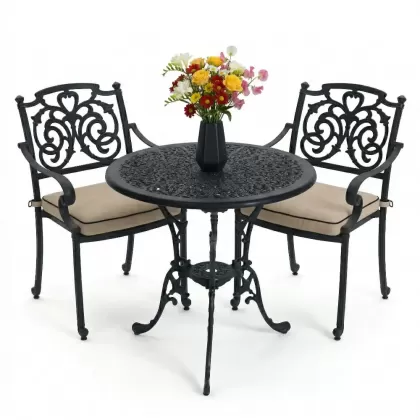 2 kişilik ferforje alüminyum döküm masa sandalye takımı mindersiz