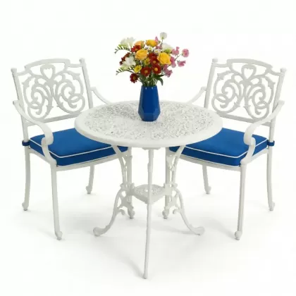 2 kişilik ferforje alüminyum döküm masa sandalye takımı beyaz