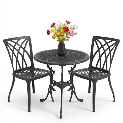 2 kişilik ferforje alüminyum döküm masa sandalye takımı siyah