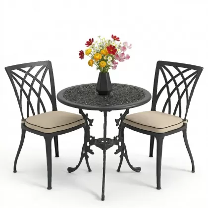 2 kişilik ferforje alüminyum döküm masa sandalye takımı minderli