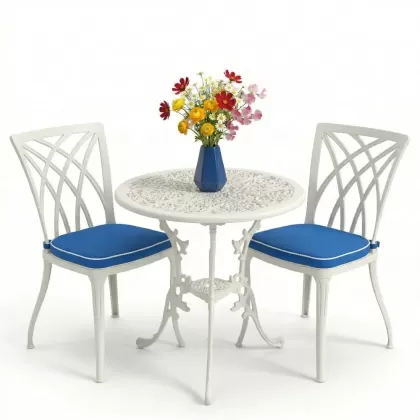 2 kişilik ferforje alüminyum döküm masa sandalye takımı beyaz