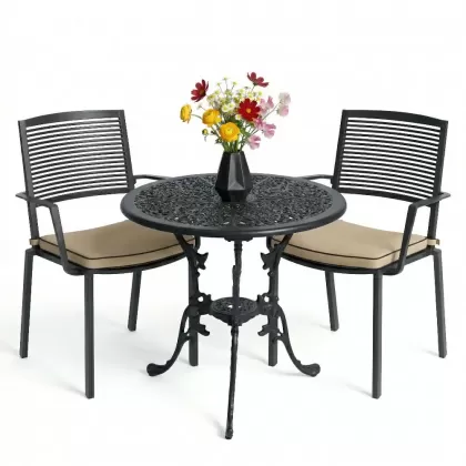 2 kişilik ferforje alüminyum döküm masa sandalye takımı minderli