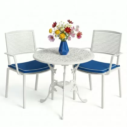 2 kişilik ferforje alüminyum döküm masa sandalye takımı beyaz