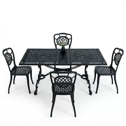 4 kişilik ferforje alüminyum döküm masa sandalye takımı siyah