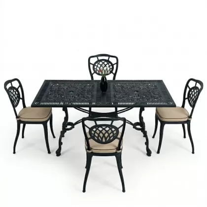 4 kişilik ferforje alüminyum döküm masa sandalye takımı minderli