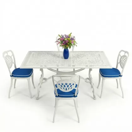 4 kişilik ferforje alüminyum döküm masa sandalye takımı beyaz