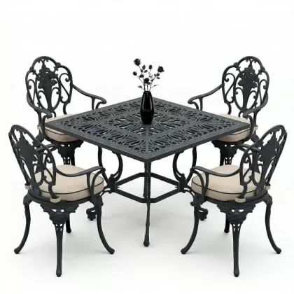 4 kişilik ferforje alüminyum döküm masa sandalye takımı minderli