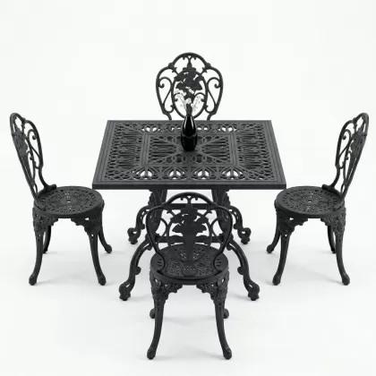 4 kişilik ferforje alüminyum döküm masa sandalye takımı siyah