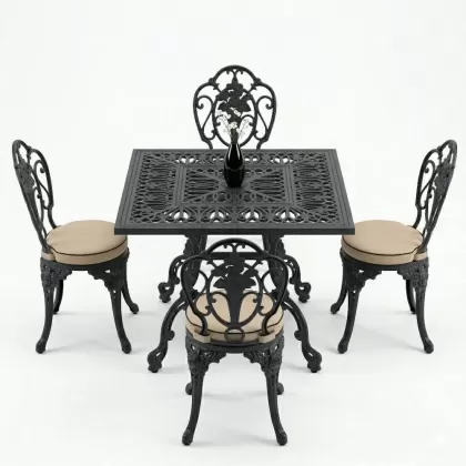 4 kişilik ferforje alüminyum döküm masa sandalye takımı minderli