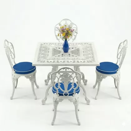 4 kişilik ferforje alüminyum döküm masa sandalye takımı beyaz