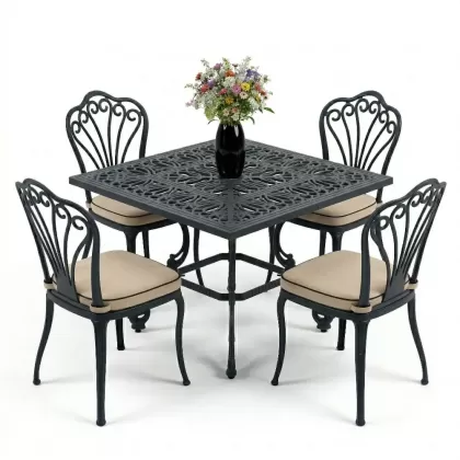4 kişilik ferforje alüminyum döküm masa sandalye takımı minderli