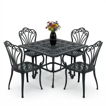 4 kişilik ferforje alüminyum döküm masa sandalye takımı siyah