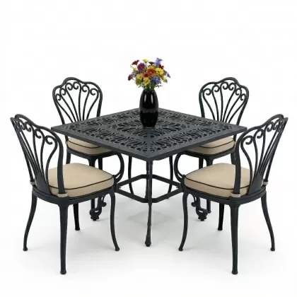 4 kişilik ferforje alüminyum döküm masa sandalye takımı minderli