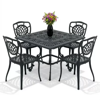 4 kişilik ferforje alüminyum döküm masa sandalye takımı siyah