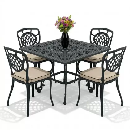 4 kişilik ferforje alüminyum döküm masa sandalye takımı minderli