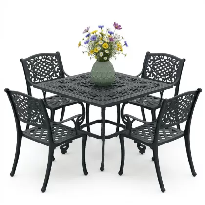 4 kişilik ferforje alüminyum döküm masa sandalye takımı siyah