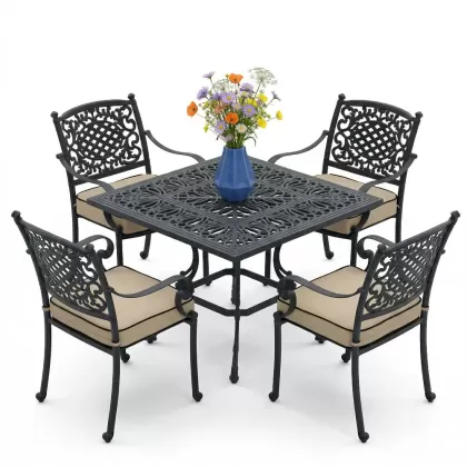 4 kişilik ferforje alüminyum döküm masa sandalye takımı minderli