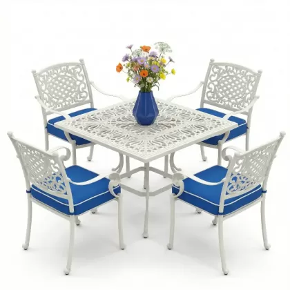 4 kişilik ferforje alüminyum döküm masa sandalye takımı beyaz