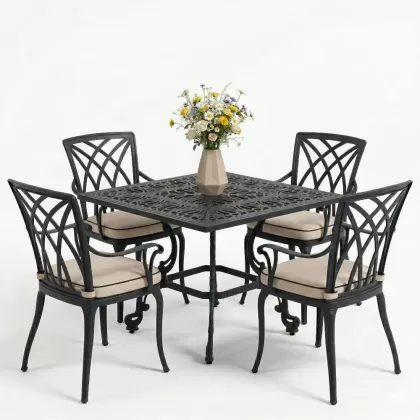 4 kişilik ferforje alüminyum döküm masa sandalye takımı minderli