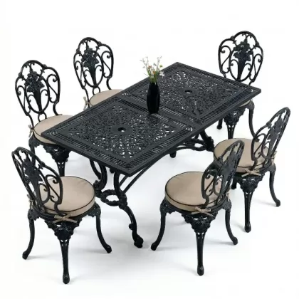 6 kişilik ferforje alüminyum döküm masa sandalye takımı minderli