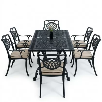 6 kişilik ferforje alüminyum döküm masa sandalye takımı minderli