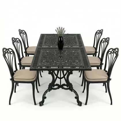 6 kişilik ferforje alüminyum döküm masa sandalye takımıminderli