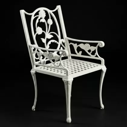 Ferforje alüminyum döküm sandalye gül sarmaşık beyaz
