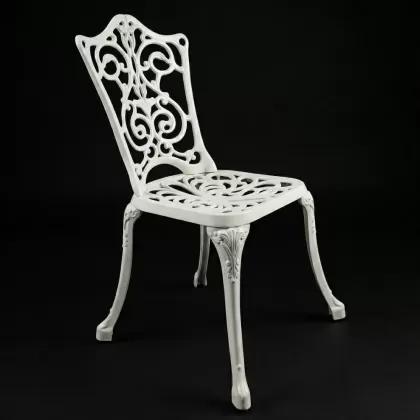 Lale figürlü ferforje alüminyum döküm kolsuz sandalye beyaz