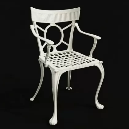 Gotik kollu ferforje alüminyum döküm sandalye beyaz