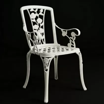 Sarmaşık gül motifli kolsuz ferforje alüminyum döküm sandalye beyaz