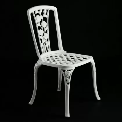 Sarmaşık Gül figürlü kolsuz ferforje sandalye bahçe, balkon dış mekan alüminyum döküm sandalye beyaz