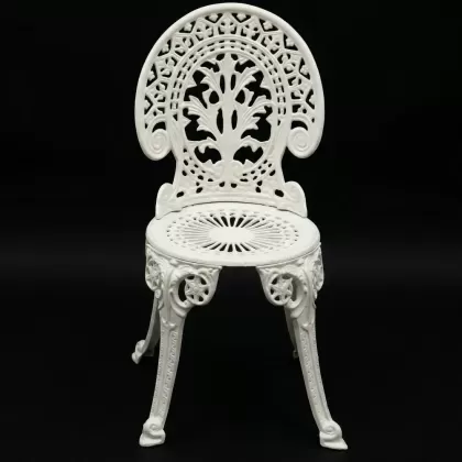 Bizans motifli kolsuz beyaz ferforje sandalye bahçe, balkon dış mekan alüminyum döküm sandalye
