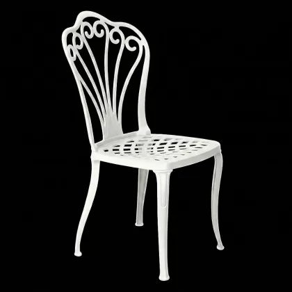 Tvuskuşu motifli alüminyum döküm ferforje sandalye  beyaz