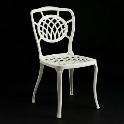 Ay figürlü kolsuz ferforje sandalye bahçe, balkon dış mekan alüminyum döküm sandalye beyaz